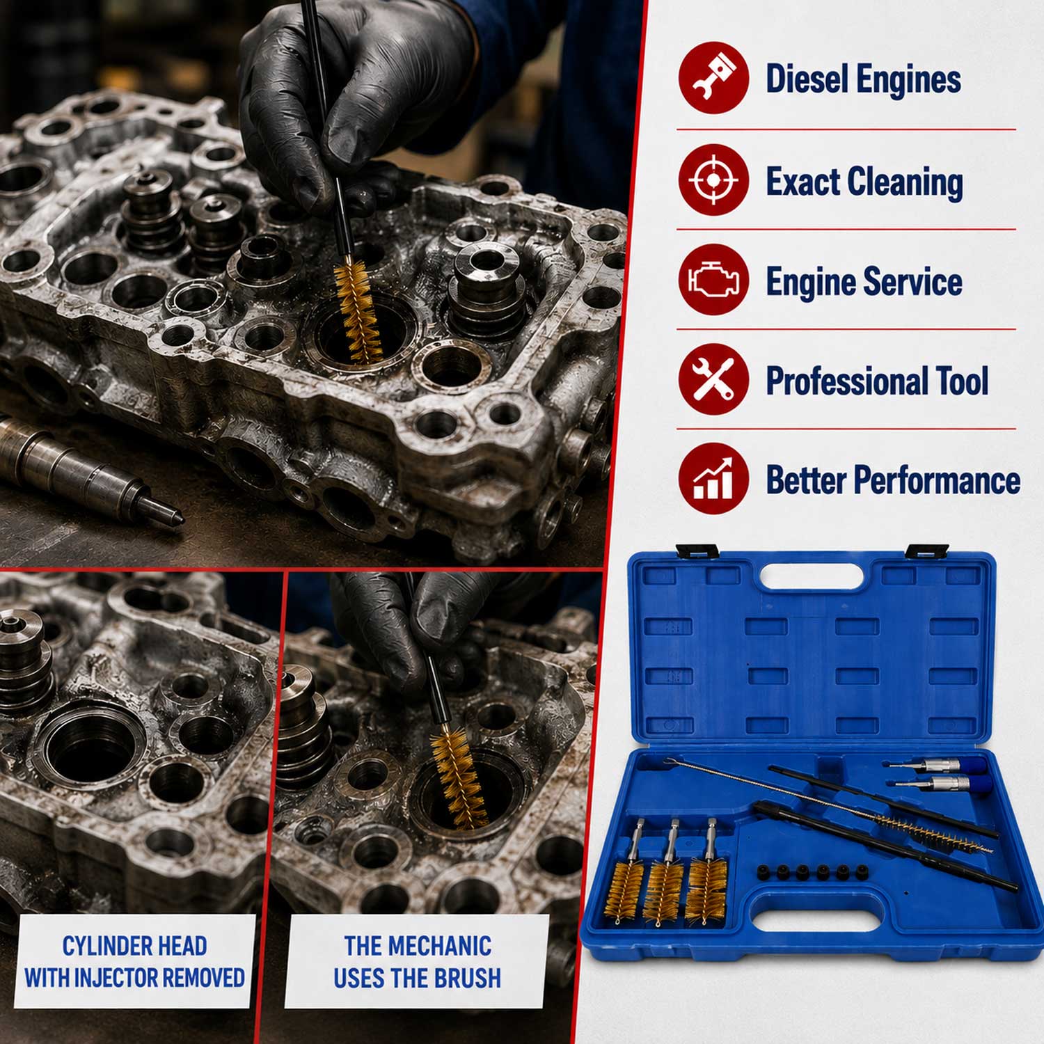 Trusa perii pentru curatat scaun locas injectoare diesel GEBO TOOLS