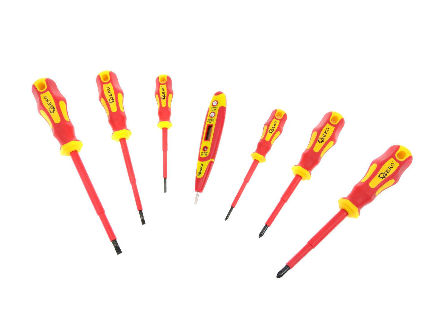 SET SURUBELNITE IZOLATE PENTRU ELECTRICIENI  1000V SI TESTER DIGITAL DE TENSIUNE 7 PIESE GEKO