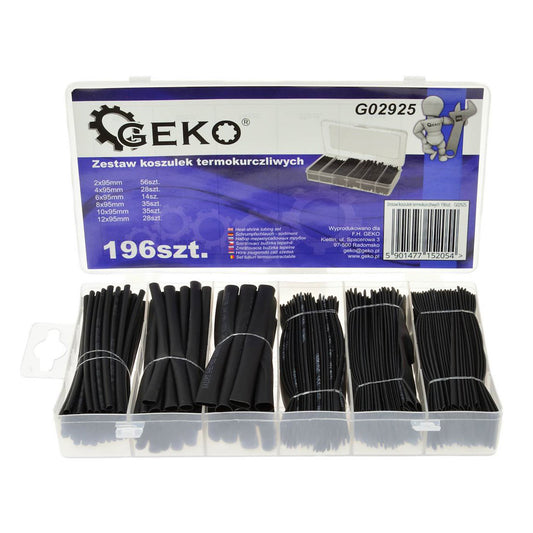 SET 196 TUBURI MANSOANE TERMOCONTRACTIBILE PENTRU CABLU, 6 DIMENSIUNI - GEKO