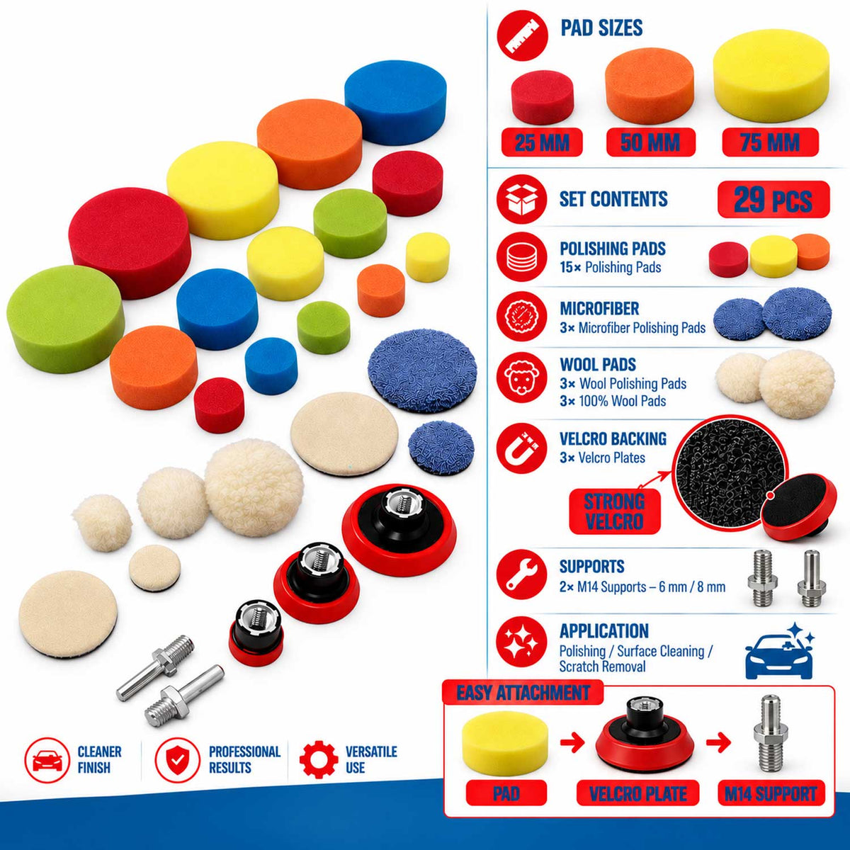 Set 29 buc bureti rezerve pentru lustruit si polisat 25-50-75 mm GEBO TOOLS