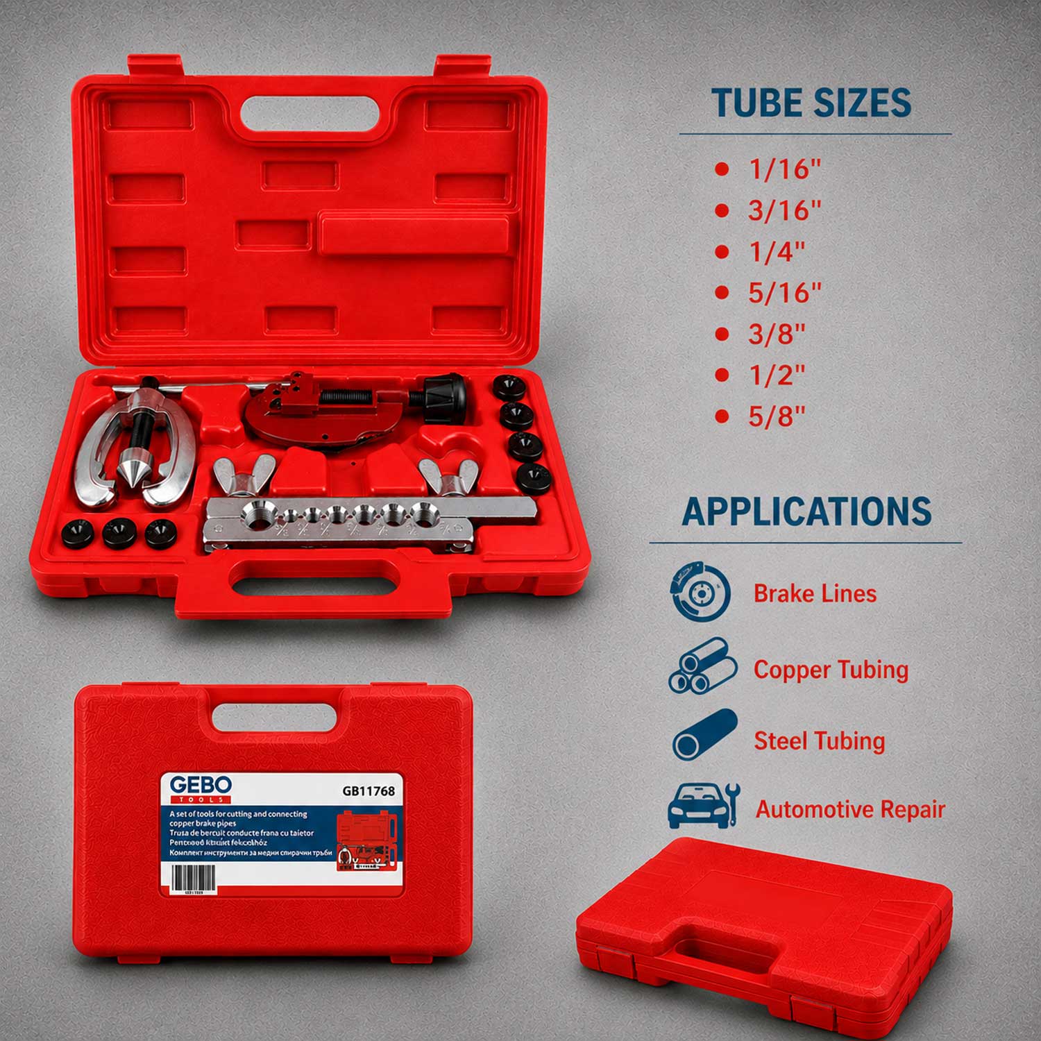 Trusa de bercuit conducte frana in inch cu taietor GEBO TOOLS