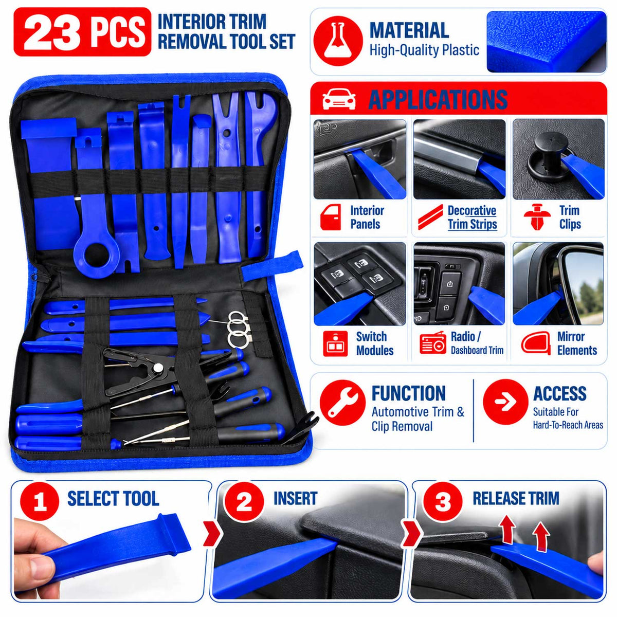 Trusa demontat radio si tapiterii cleme auto 23 piese GEBO TOOLS