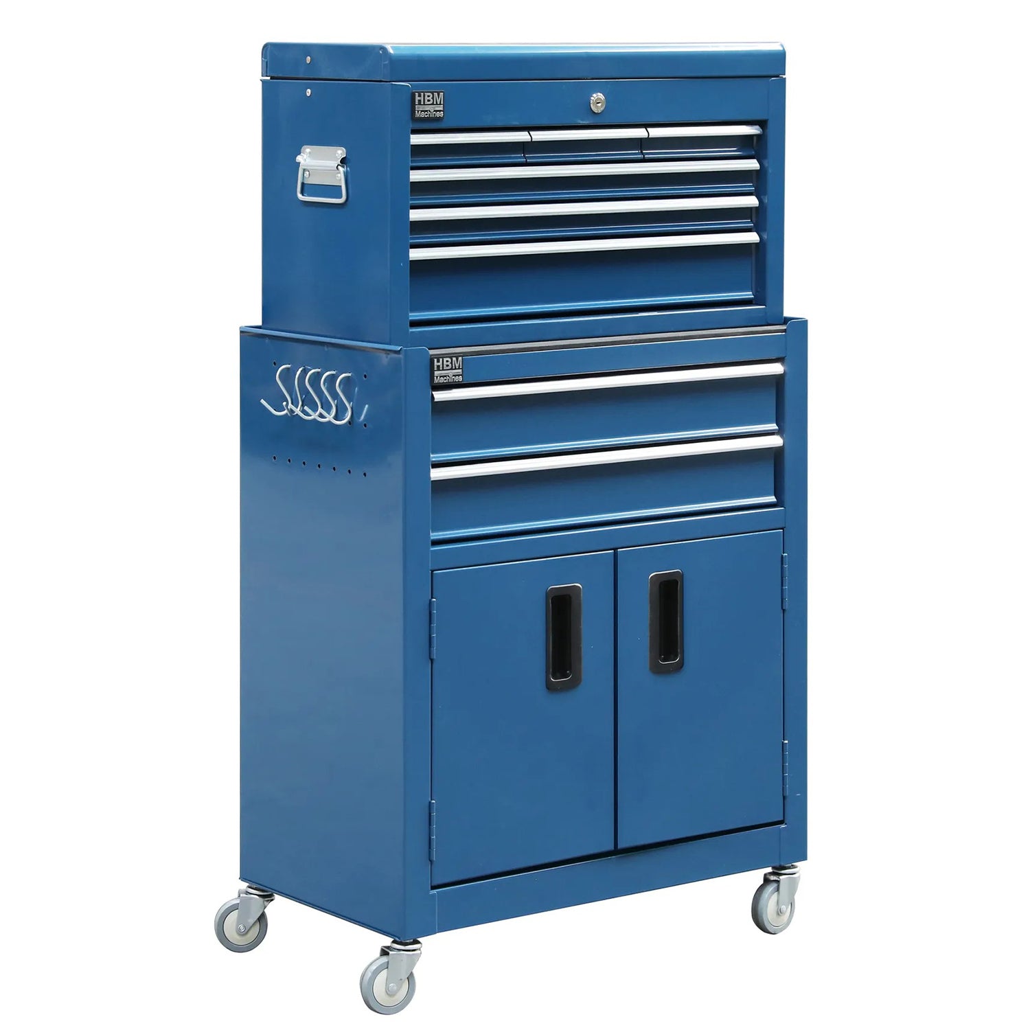 DULAP METALIC PREMIUM PENTRU SCULE, 2 PIESE, 6 SERTARE SI 2 USI, ALBASTRU, HBM, OLANDA, 61,4 X 33 X 106,4 CM