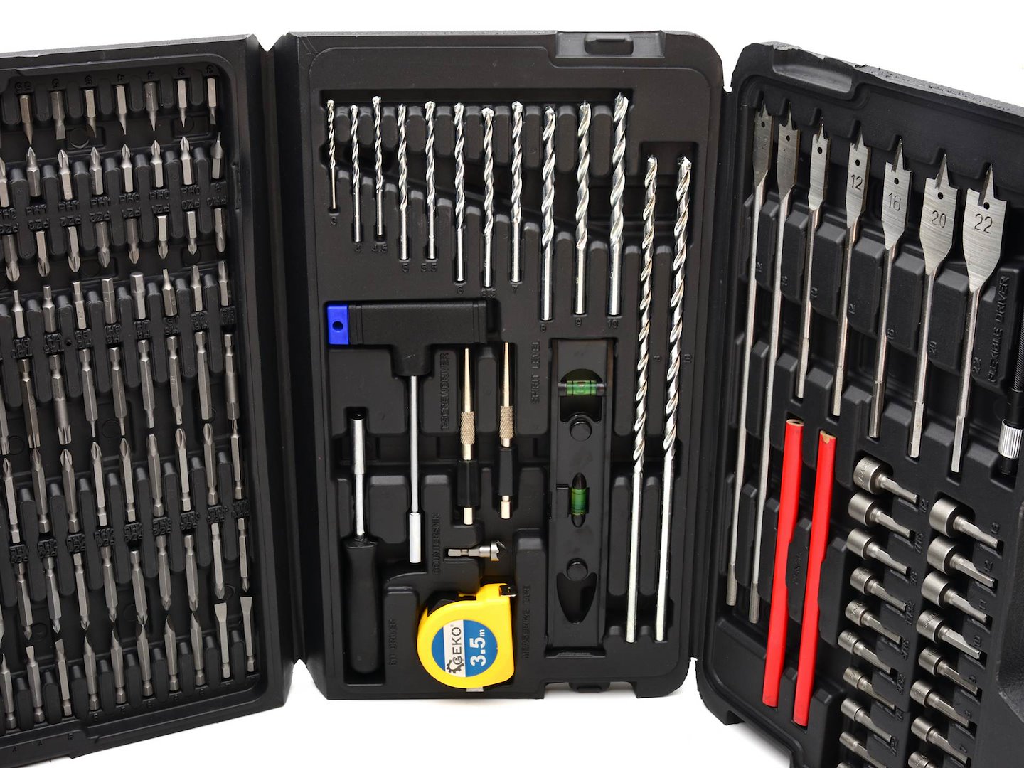 TRUSA 217 PIESE BURGHIE, BITI, TUBULARE SI ACCESORII PENTRU BORMASINA SI SURUBELNITA – METAL, LEMN, BETON