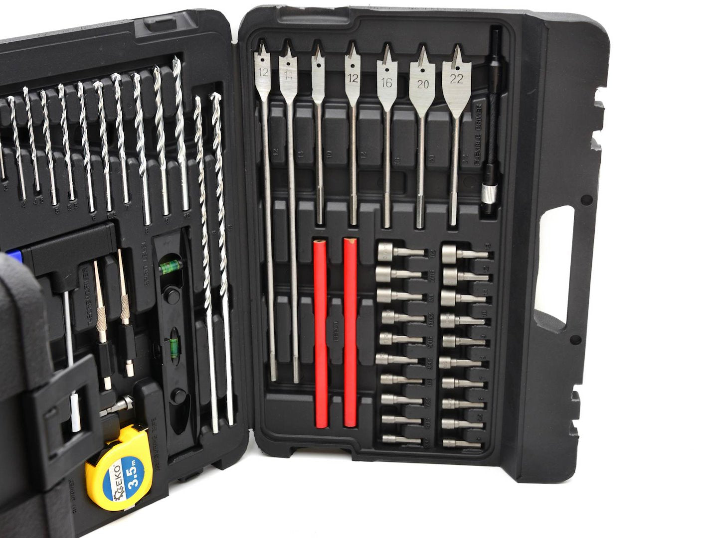 TRUSA 217 PIESE BURGHIE, BITI, TUBULARE SI ACCESORII PENTRU BORMASINA SI SURUBELNITA – METAL, LEMN, BETON