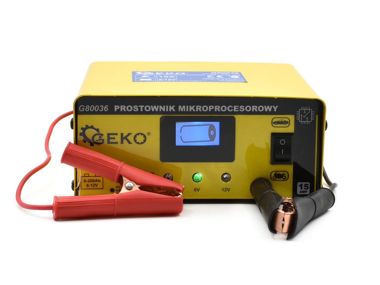 REDRESOR AUTO MICROPROCESOR LCD 6/12V 15A PENTRU BATERII ACUMULATOR AUTO 6-200Ah - GEKO