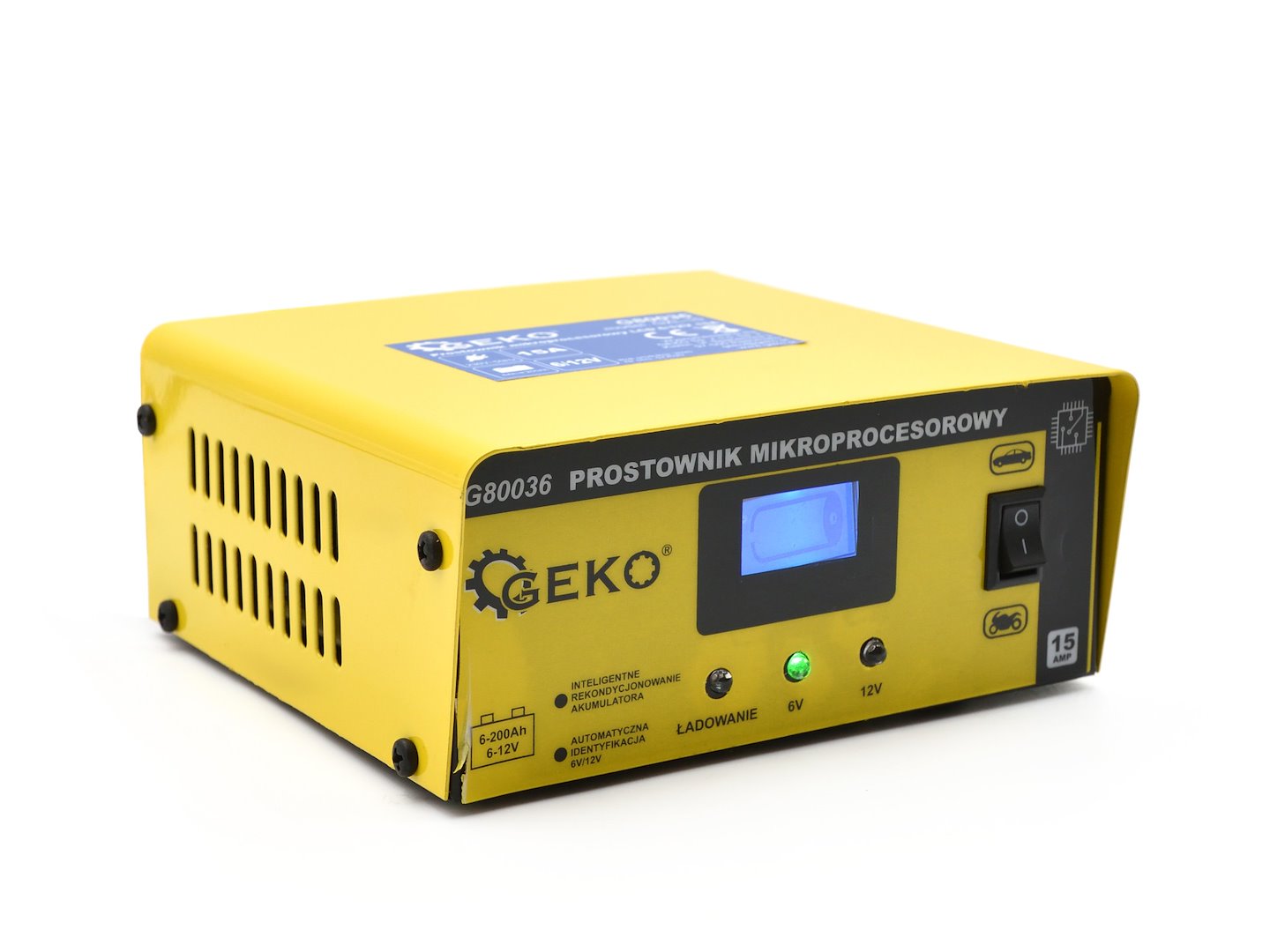 REDRESOR AUTO MICROPROCESOR LCD 6/12V 15A PENTRU BATERII ACUMULATOR AUTO 6-200Ah - GEKO