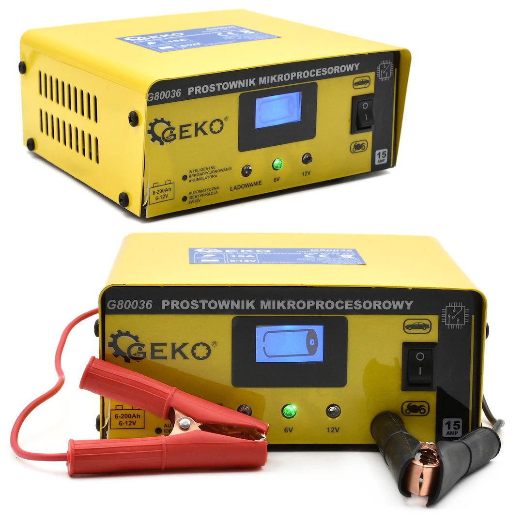 REDRESOR AUTO MICROPROCESOR LCD 6/12V 15A PENTRU BATERII ACUMULATOR AUTO 6-200Ah - GEKO