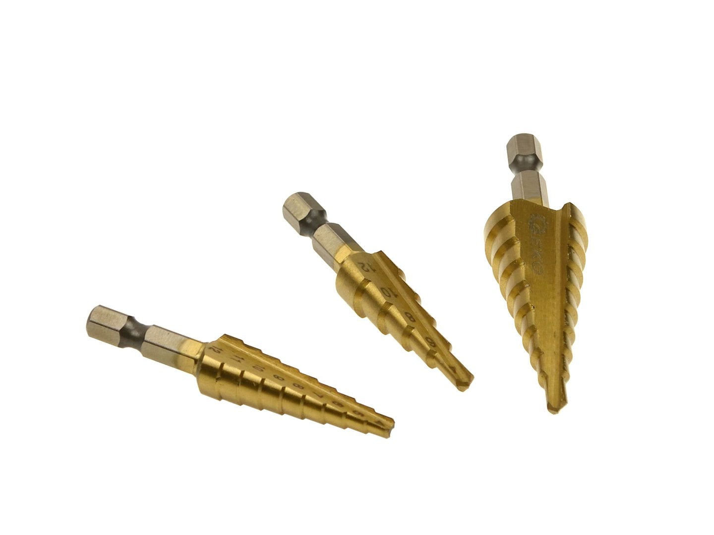 SET 3 BURGHIE CONICE IN TREPTE HSS TiN HEX 1/4" (3-12 / 4-12 / 4-20 MM) - GEKO