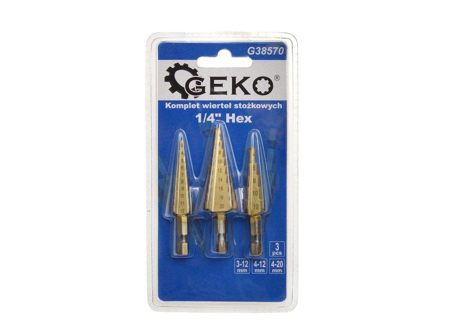 SET 3 BURGHIE CONICE IN TREPTE HSS TiN HEX 1/4" (3-12 / 4-12 / 4-20 MM) - GEKO