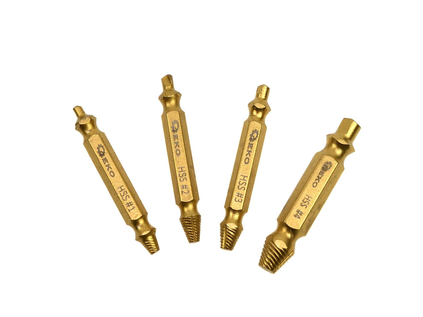 SET 4 EXTRACTOARE DUBLE PENTRU SURUBURI UZATE DETERIORATE RUPTE HSS TiN - GEKO