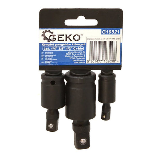 SET ADAPTOARE IMPACT CU ARTICULATIE CARDANICA 1/4'', 3/8'' 1/2'' 3 PIESE GEKO