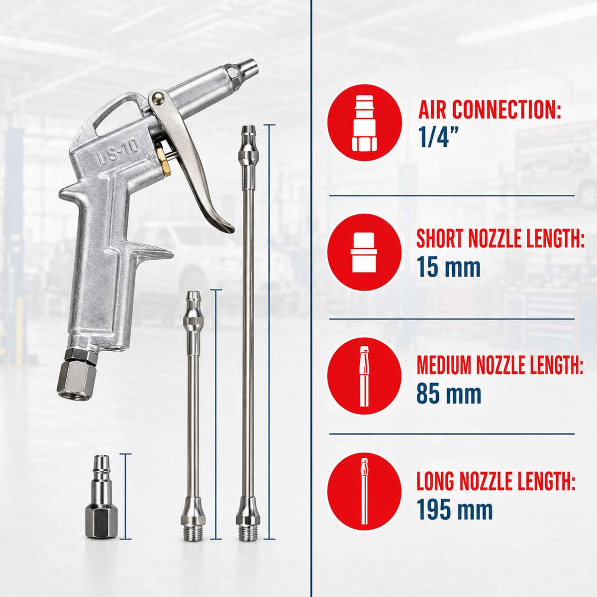Set pistol de suflat aer cu 3 duze GEBO TOOLS
