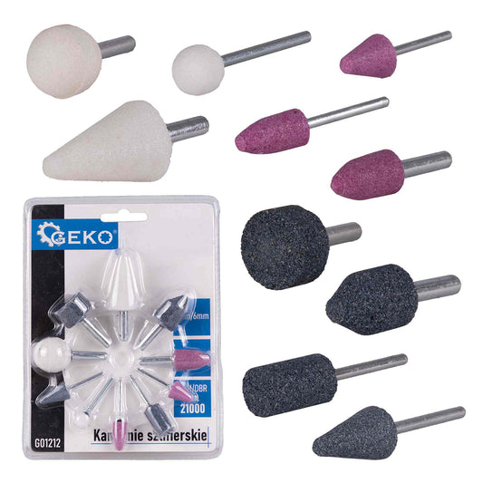 SET 10 PIETRE ABRAZIVE PENTRU SLEFUIT - DIAMETRU 3MM SI 6MM - GEKO