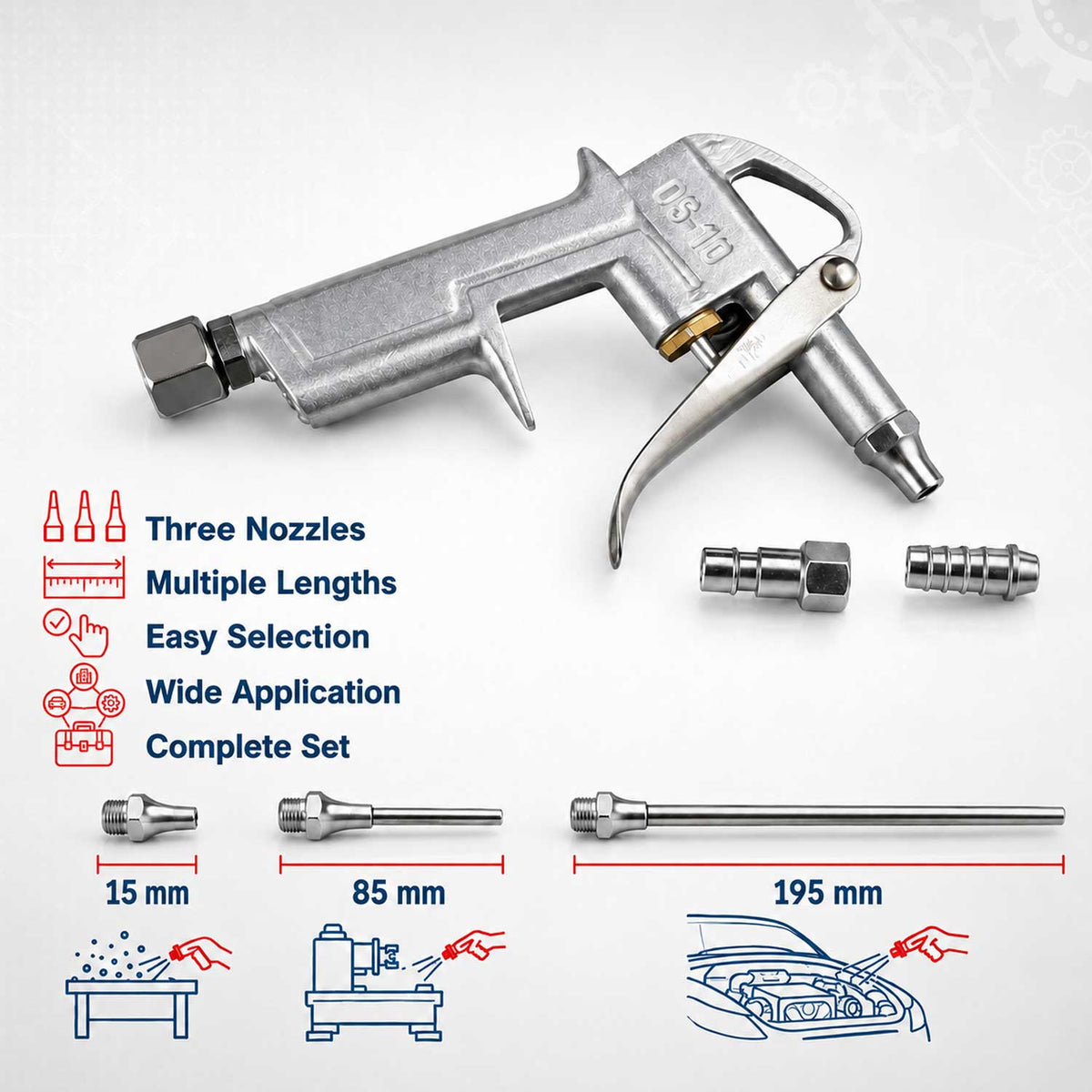 Set pistol de suflat aer cu 3 duze GEBO TOOLS