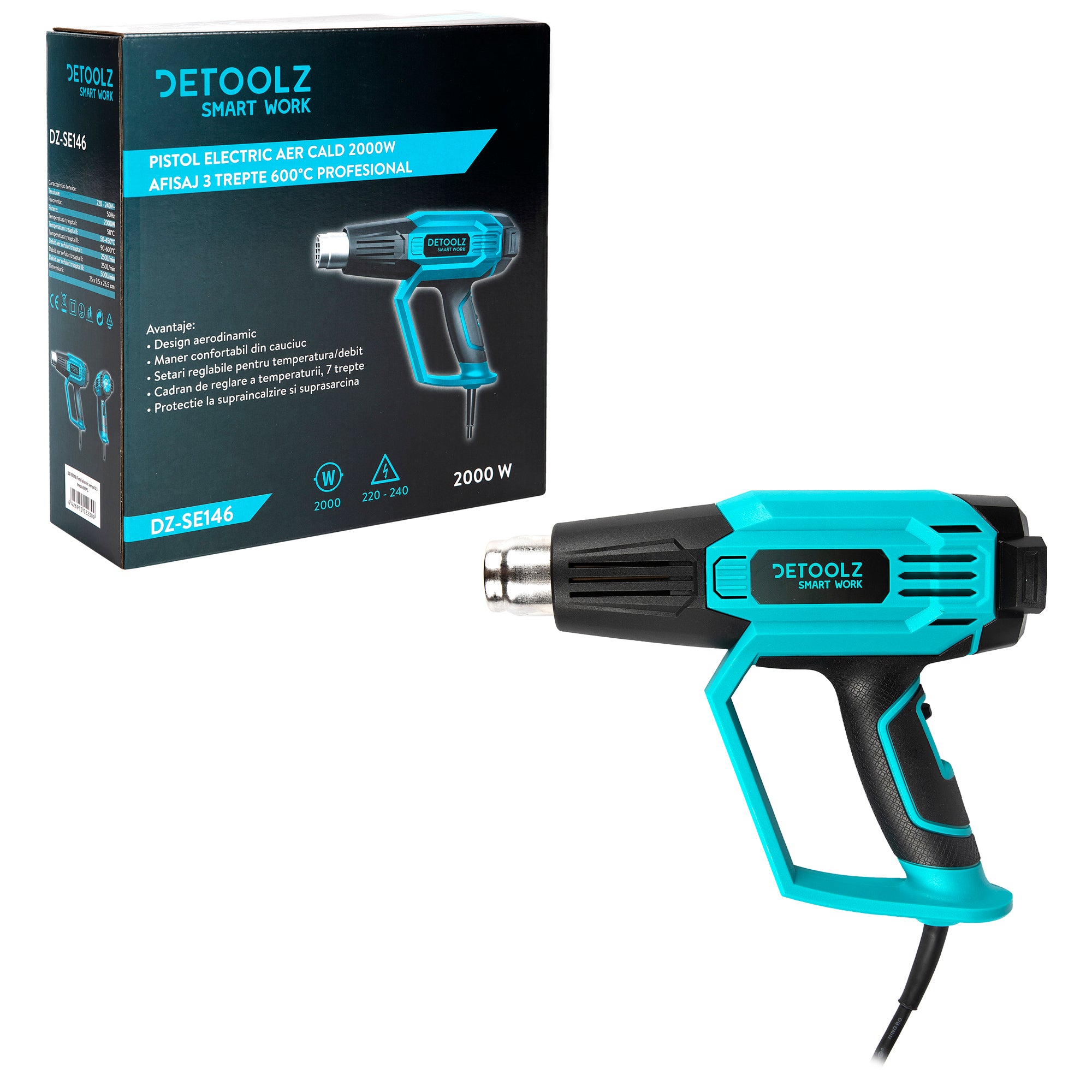 PISTOL AER CALD 2000W 3 TREPTE 0-600°C