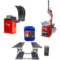 ELEVATOR FOARFECA MOBIL + MASINA DEJANTAT SEMI-AUTOMATA 24'' + MASINA DE ECHILIBRAT AUTOMATA 24