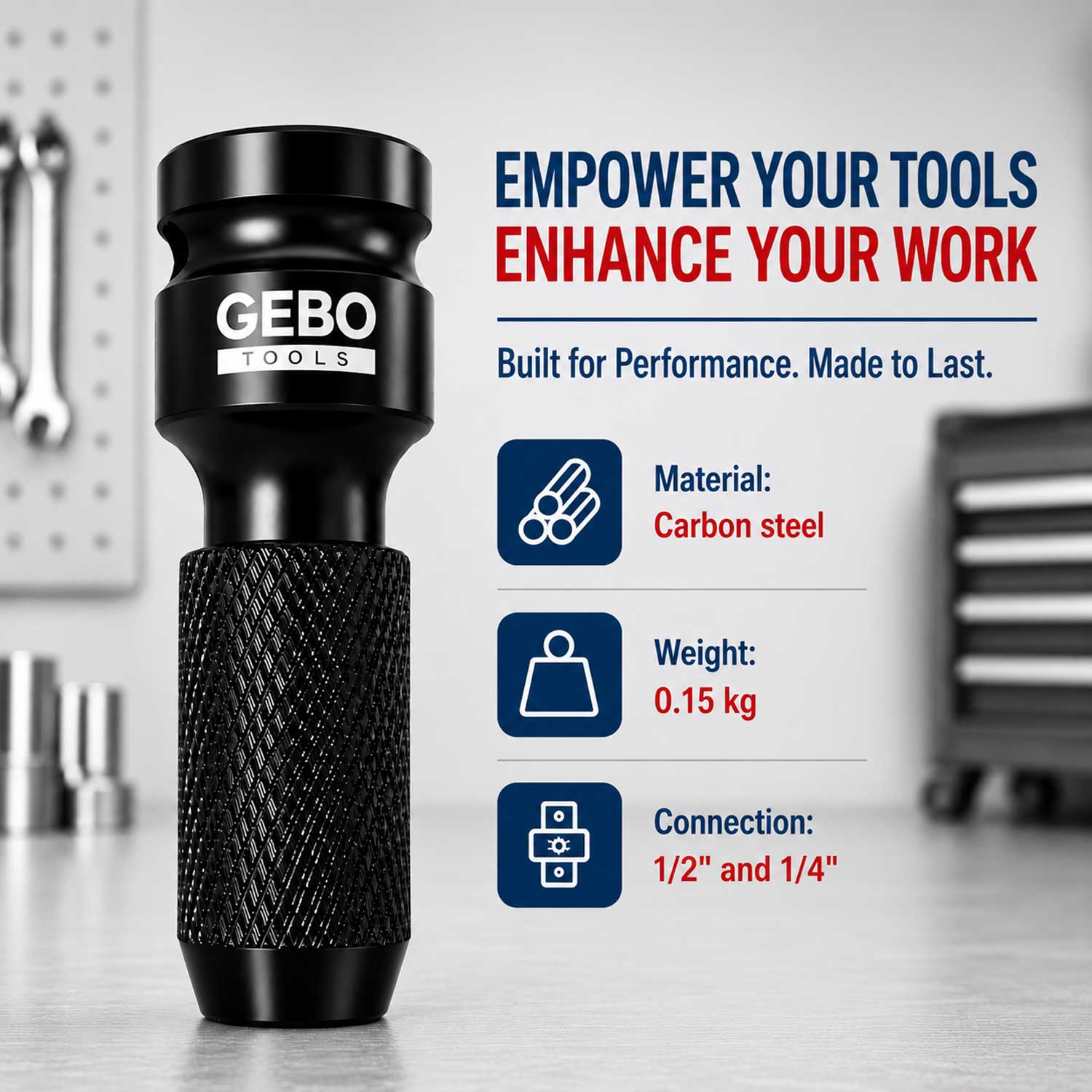 ADAPTOR DE IMPACT PENTRU BITI 1/2 - 1/4 GEBO TOOLS