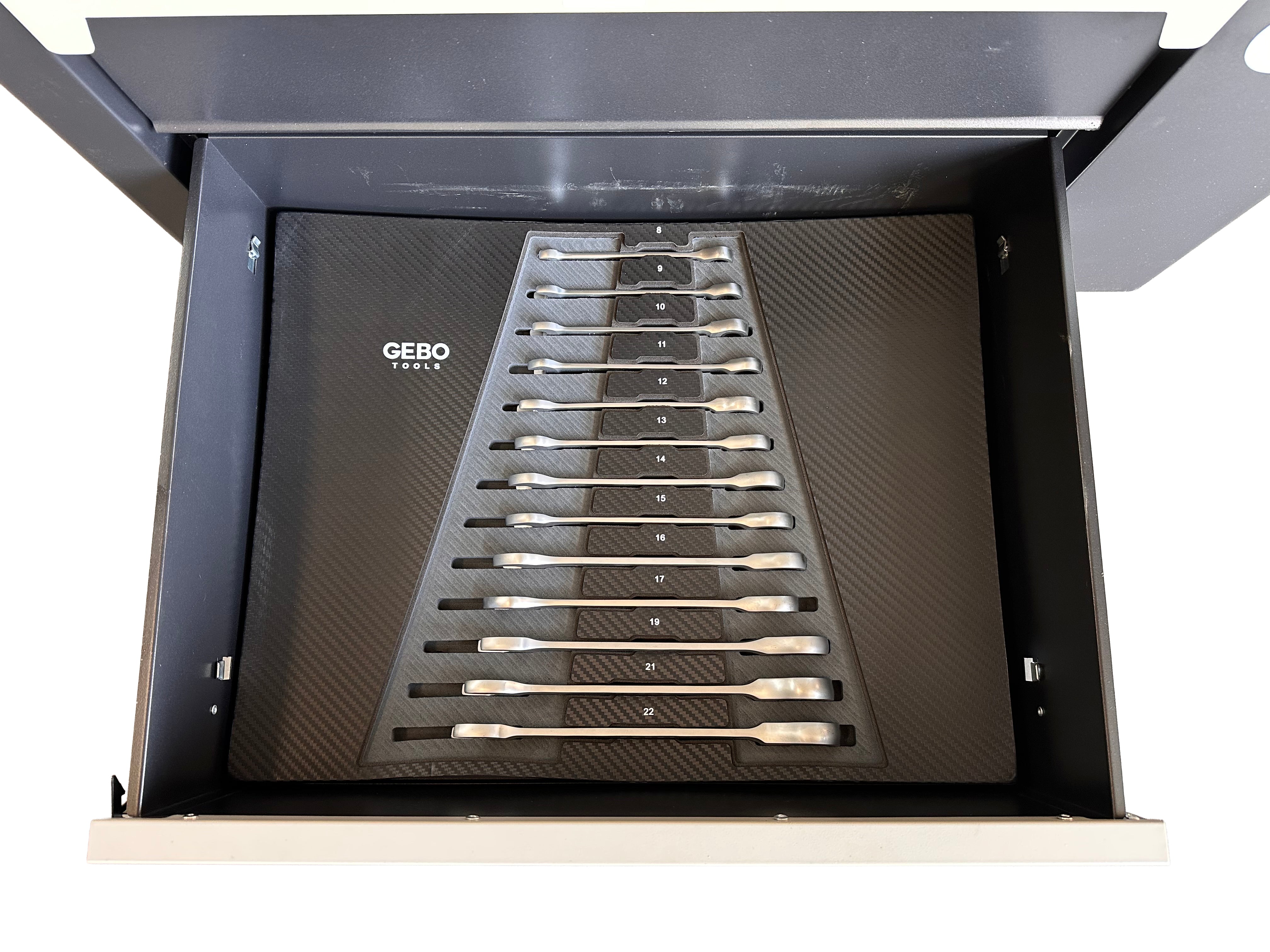 DULAP DE SCULE ECHIPAT PROFESIONAL CU 7 SERTARE 7 MODULE CARBON 262 PIESE GEBO TOOLS