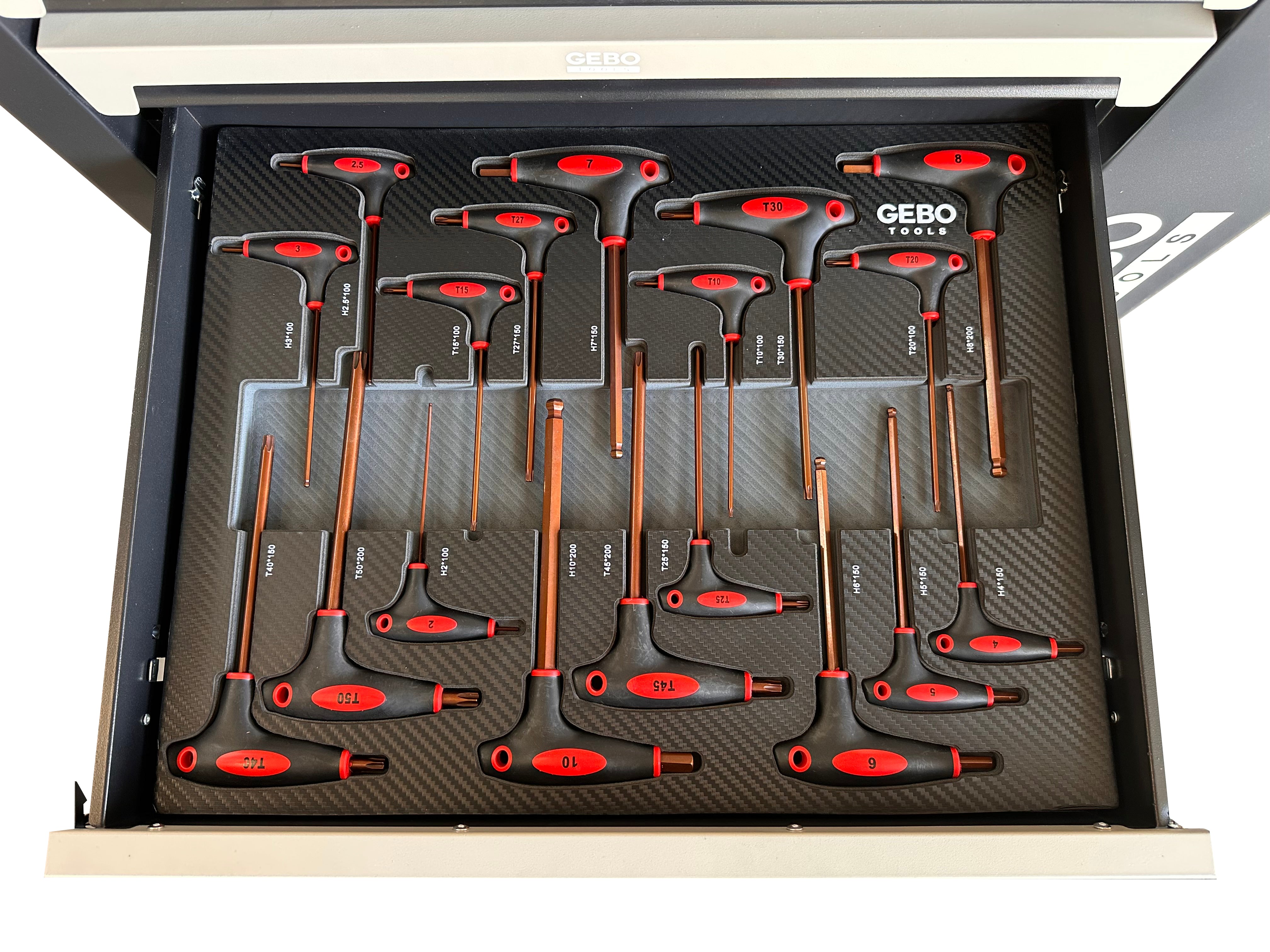 DULAP DE SCULE ECHIPAT PROFESIONAL CU 7 SERTARE 7 MODULE CARBON 262 PIESE GEBO TOOLS