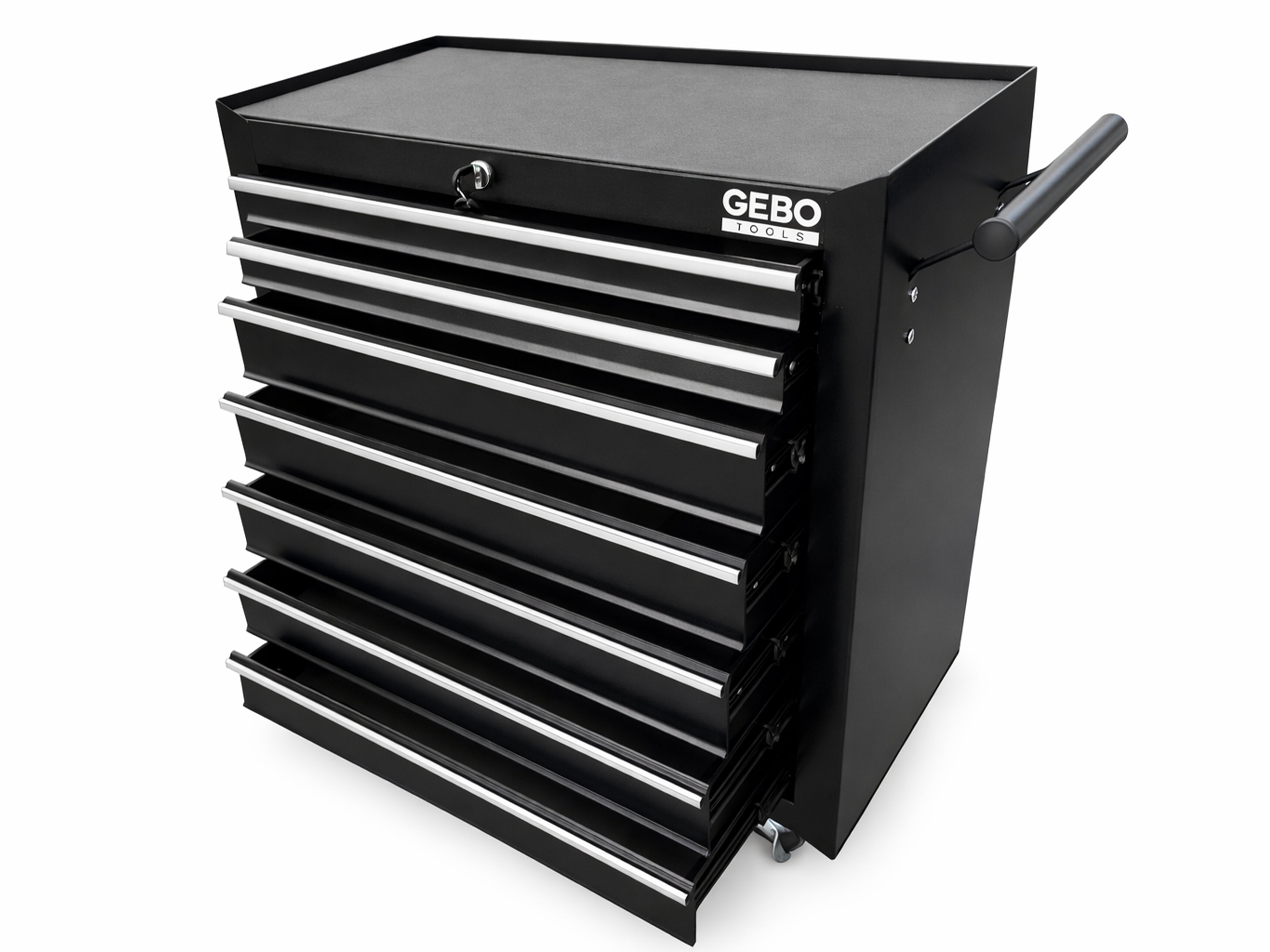 DULAP METALIC NEECHIPAT PENTRU SCULE, CU 7 SERTARE, NEGRU, CU ROTI 78 X 62 X 33 CM GEBO TOOLS