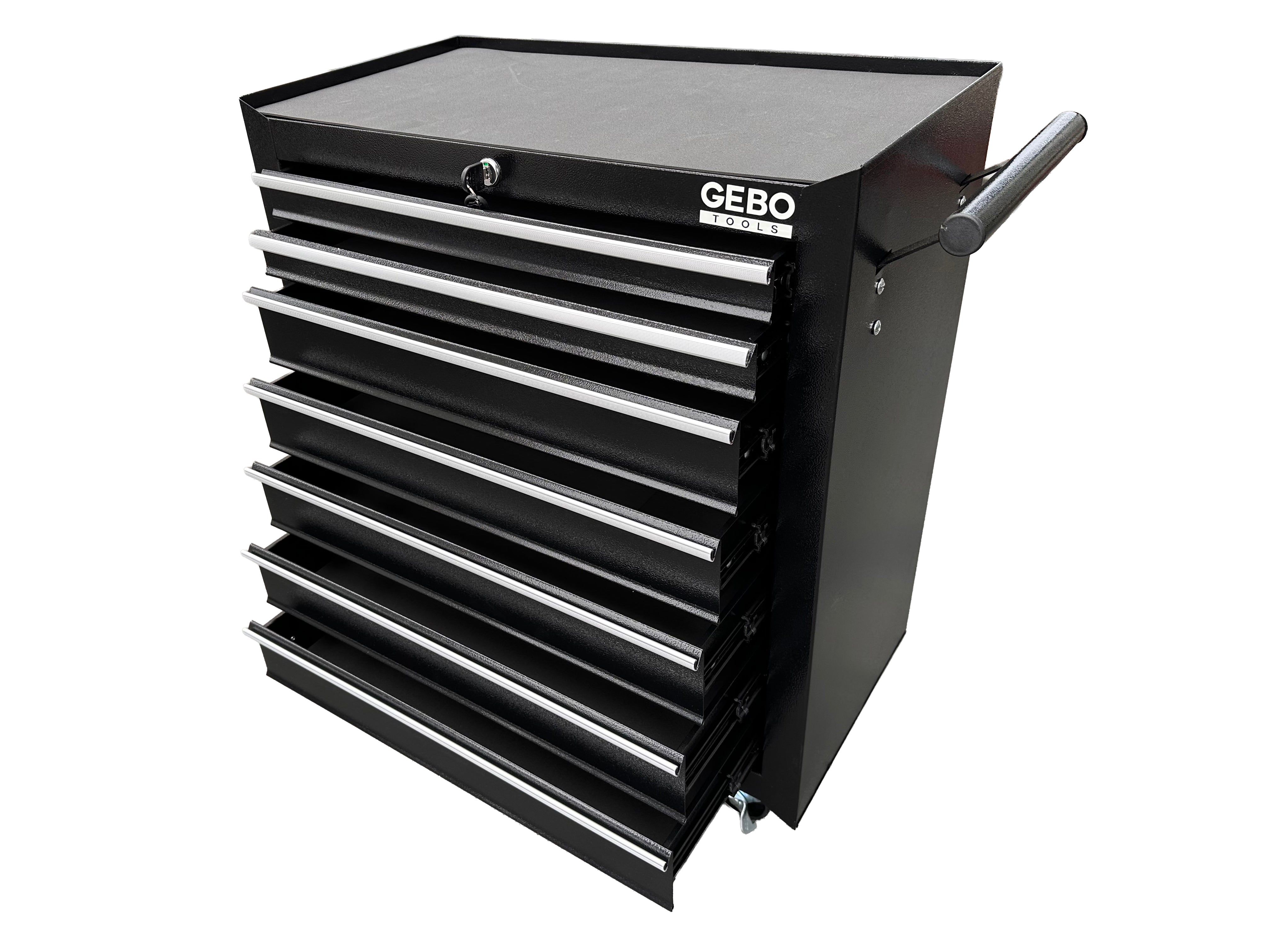 DULAP METALIC NEECHIPAT PENTRU SCULE, CU 7 SERTARE, NEGRU, CU ROTI 78 X 62 X 33 CM GEBO TOOLS