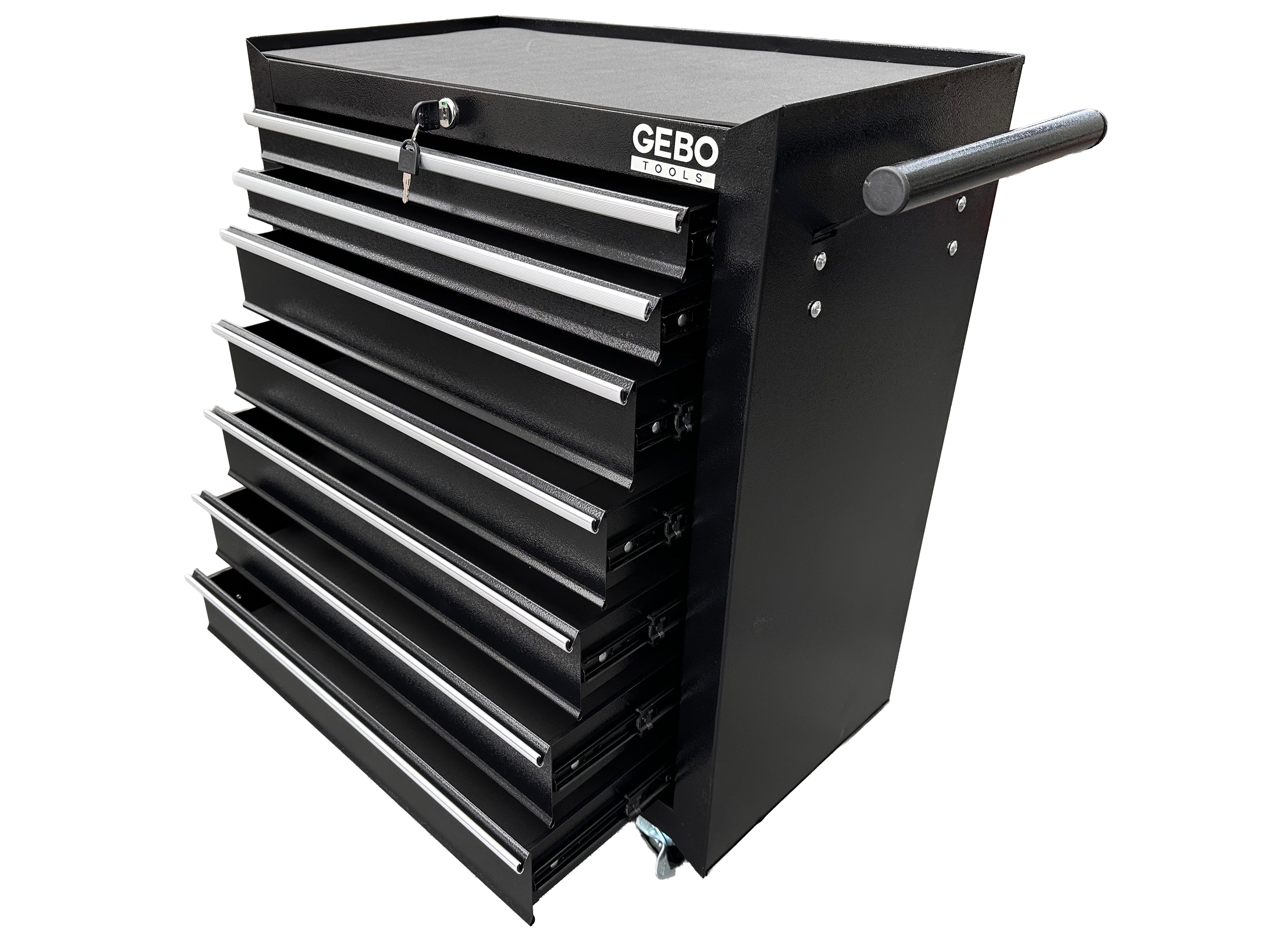 DULAP METALIC NEECHIPAT PENTRU SCULE, CU 7 SERTARE, NEGRU, CU ROTI 78 X 62 X 33 CM GEBO TOOLS