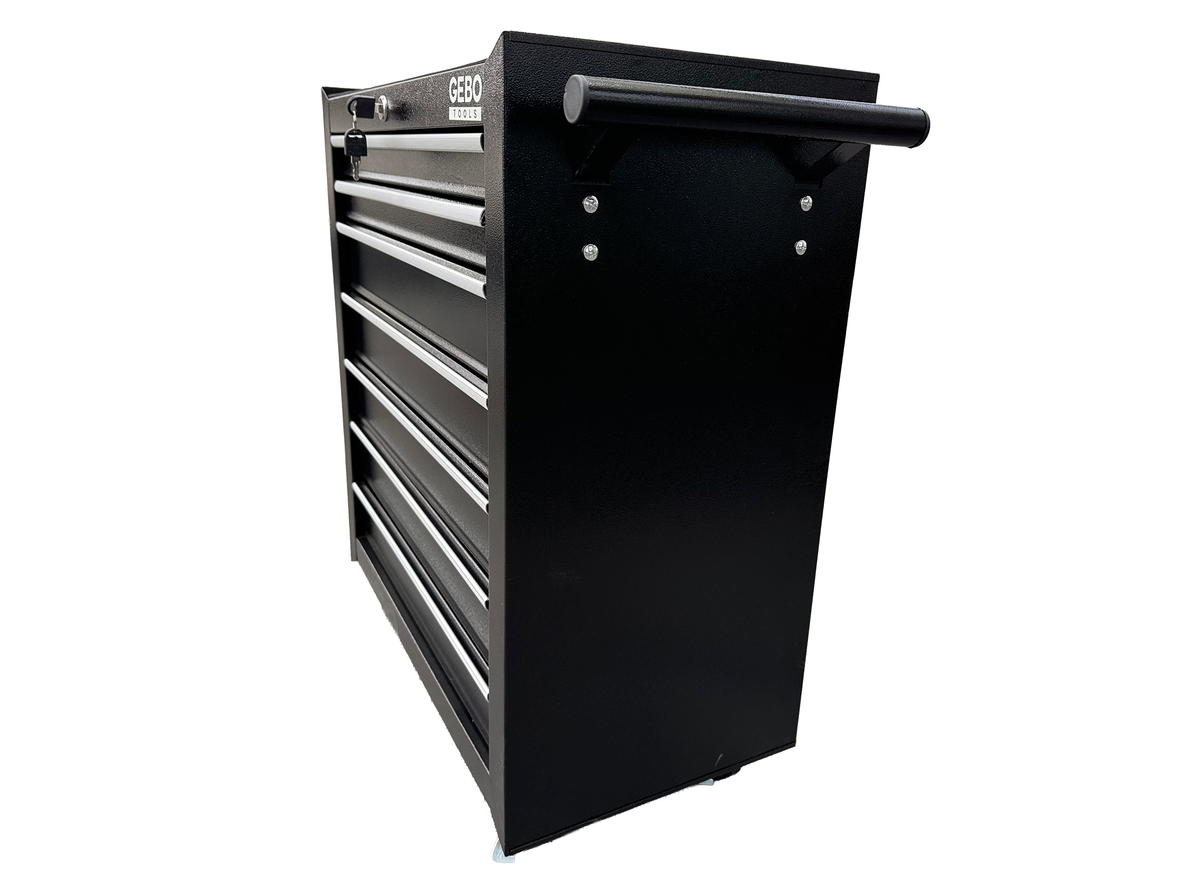 DULAP METALIC NEECHIPAT PENTRU SCULE, CU 7 SERTARE, NEGRU, CU ROTI 78 X 62 X 33 CM GEBO TOOLS