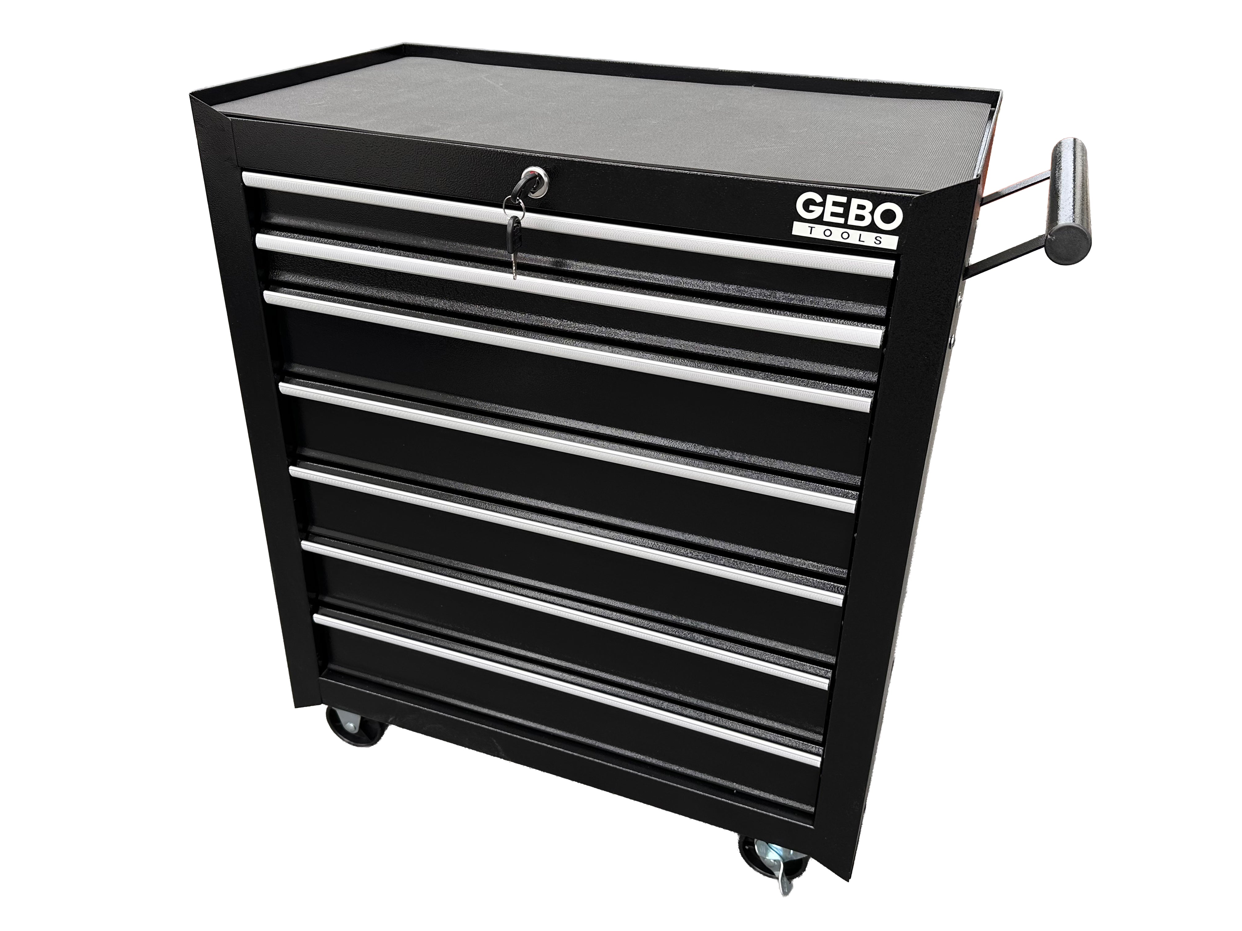 DULAP METALIC NEECHIPAT PENTRU SCULE, CU 7 SERTARE, NEGRU, CU ROTI 78 X 62 X 33 CM GEBO TOOLS