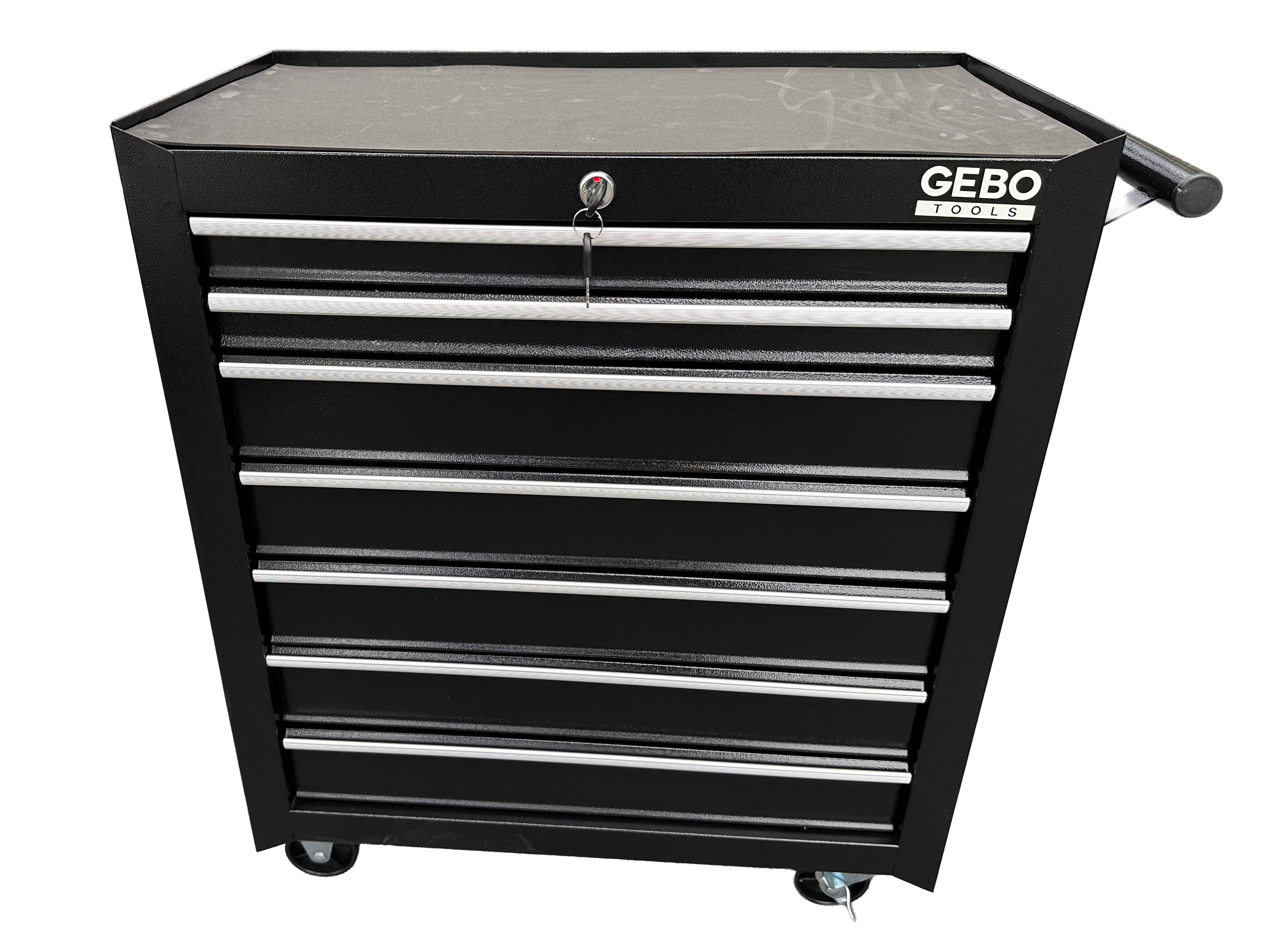 DULAP METALIC NEECHIPAT PENTRU SCULE, CU 7 SERTARE, NEGRU, CU ROTI 78 X 62 X 33 CM GEBO TOOLS