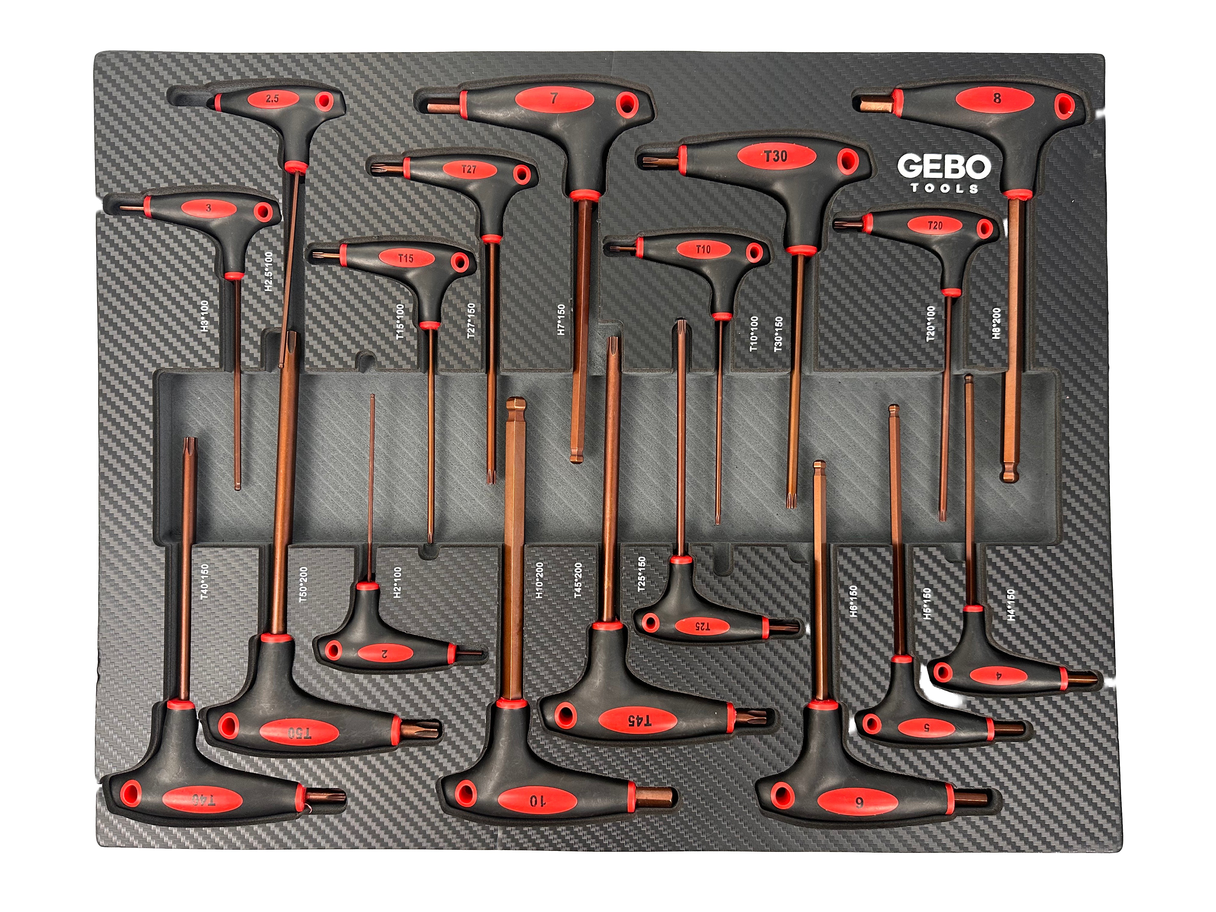 MODUL DULAP TORX IMBUS IN INCH CU MANER T 18 PIESE GEBO TOOLS