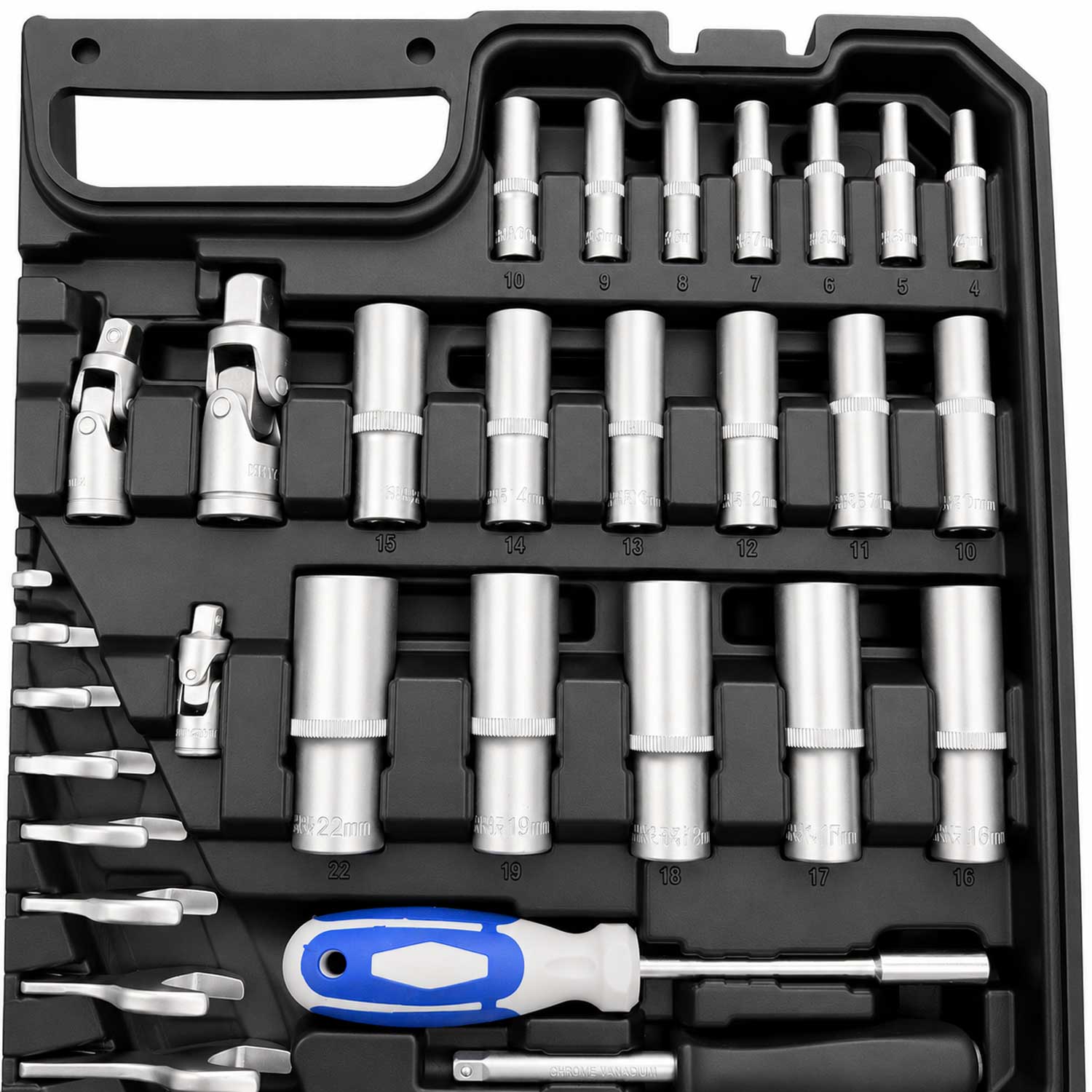 TRUSA DE SCULE PROFESIONALA CU TUBULARE SI CLICHETI 1/2 3/8 1/4 216 PIESE GEBO TOOLS