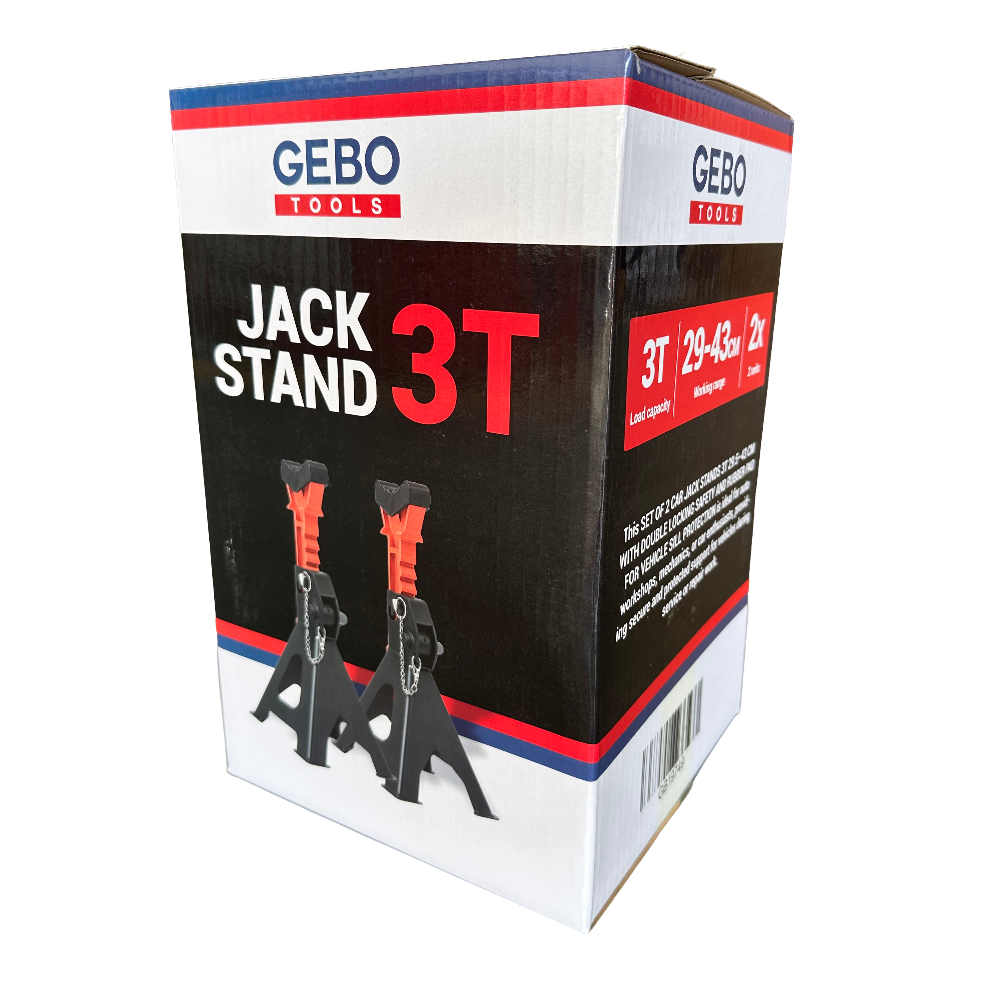 SET 2 CAPRE 3T 29.5-43CM SUSTINERE AUTO CU SIGURANTA BLOCARE DUBLA SI TAMPON DE CAUCIUC PENTRU PROTECTIE PRAG AUTO GEBO TOOLS