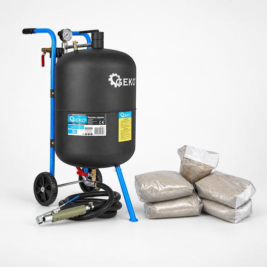 Dispozitiv de sablat exterior 76 l + nisip cuartos pentru sablat, granulatie 0.3-0.7, sac 25kg