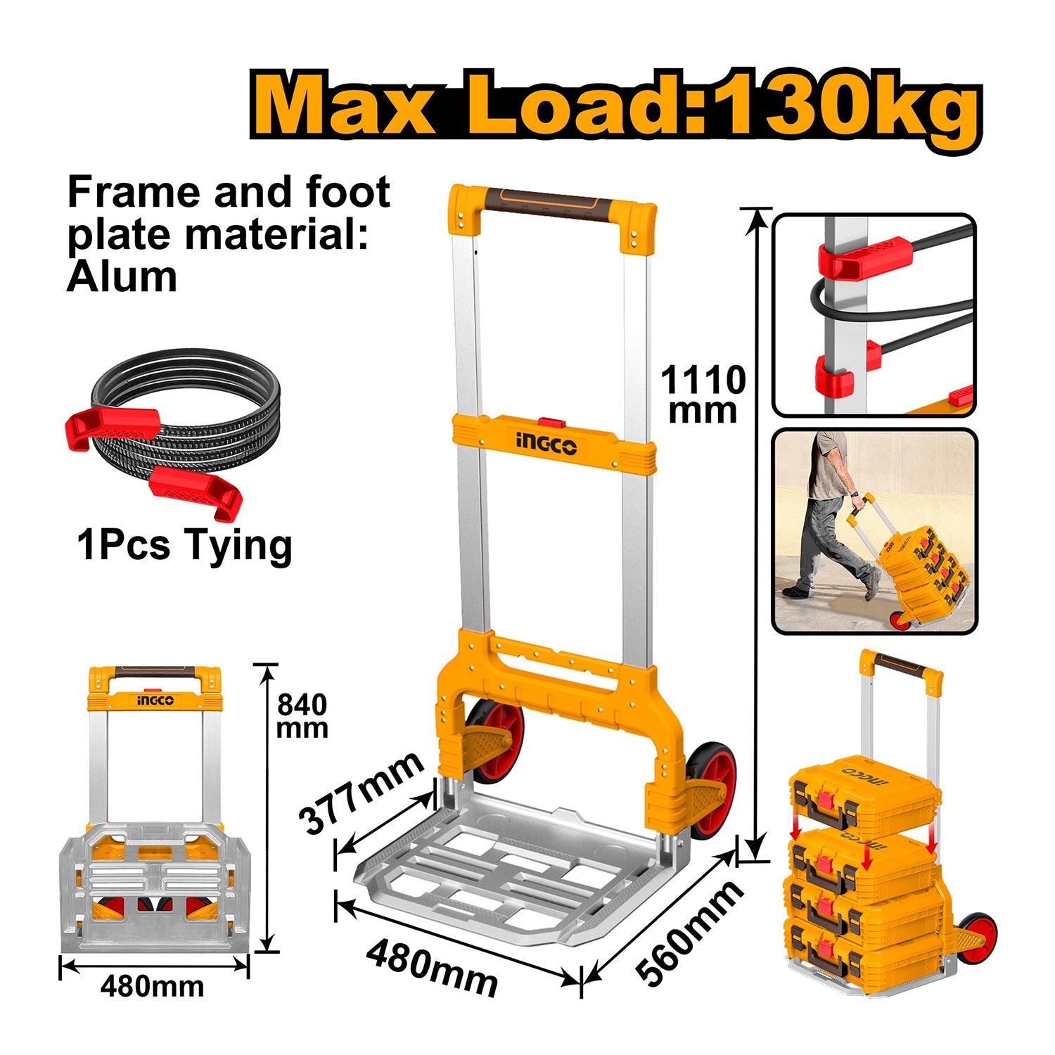 CARUCIOR PLIABIL PENTRU TRANSPORT 130KG - INGCO