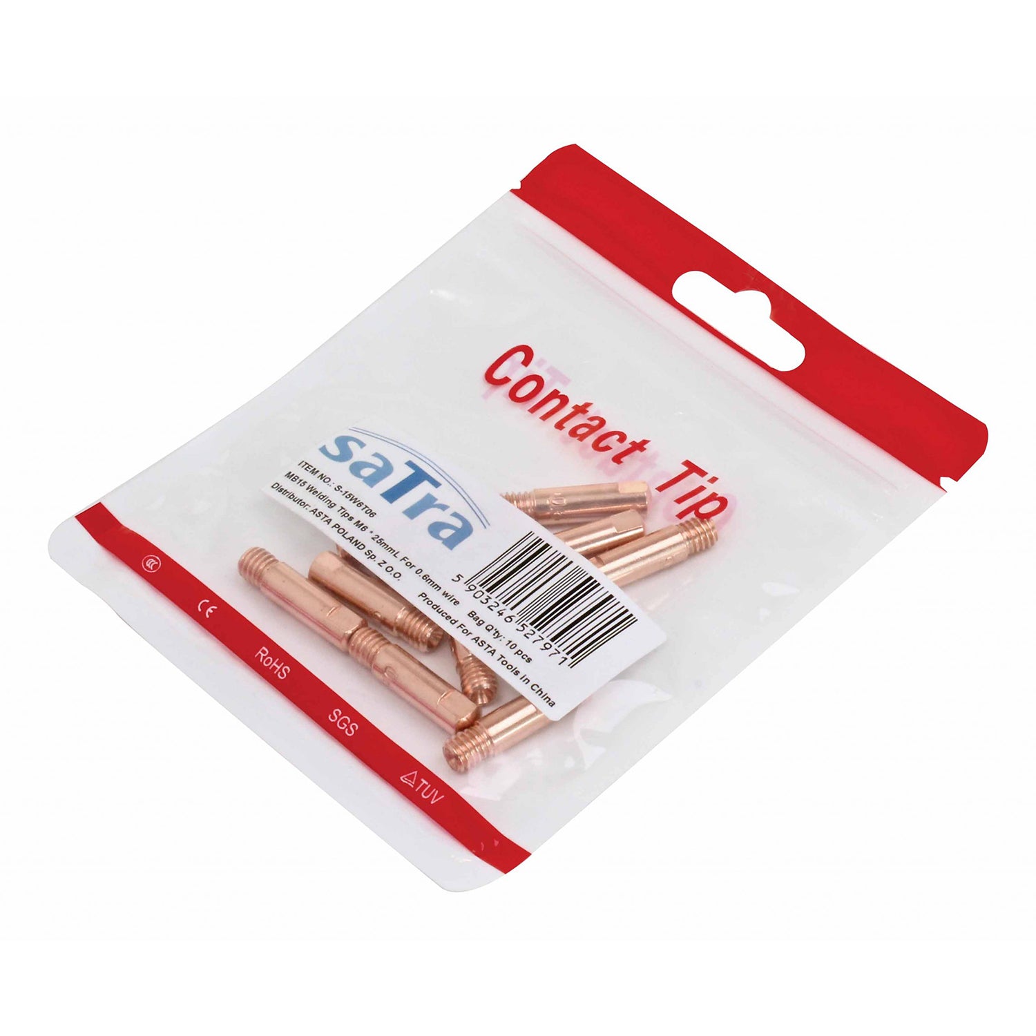 SET 10 DUZE DE CONTACT  Ø0,6, FILET M6X25, COMPATIBILE CU PISTOALE DE SUDURA MIG/MAG TIP MB15