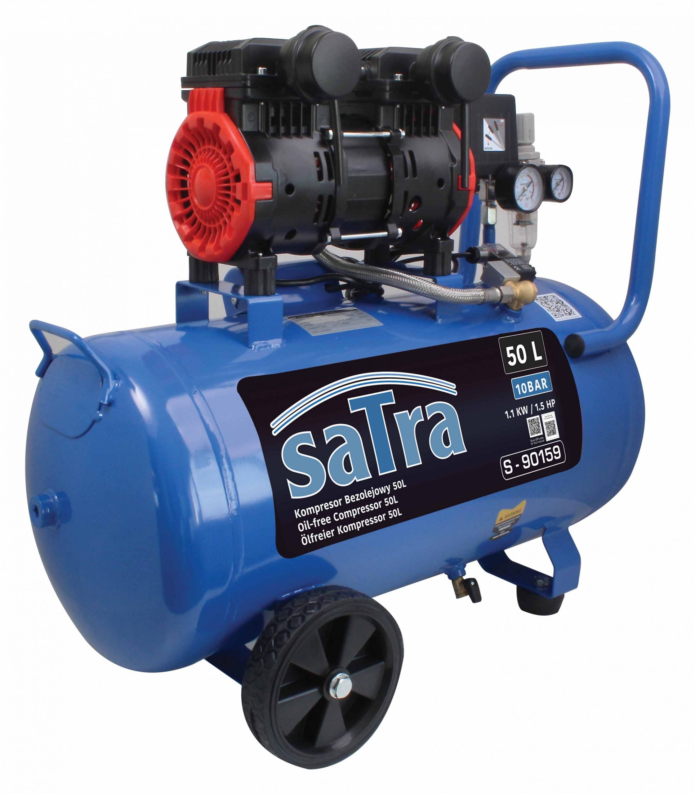 COMPRESOR SILENTIOS ZGOMOT REDUS FARA ULEI 50L 1100W 10 BAR 1.1 kW/1.5 CP SATRA