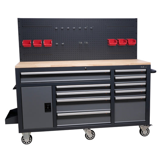 BANC DE LUCRU METALIC 10 SERTARE, BLAT LEMN MASIV, PANOU SCULE - BULLRAM