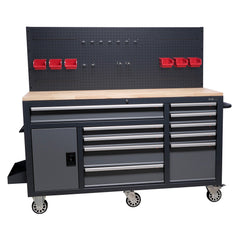 BANC DE LUCRU METALIC 10 SERTARE, BLAT LEMN MASIV, PANOU SCULE - BULLRAM