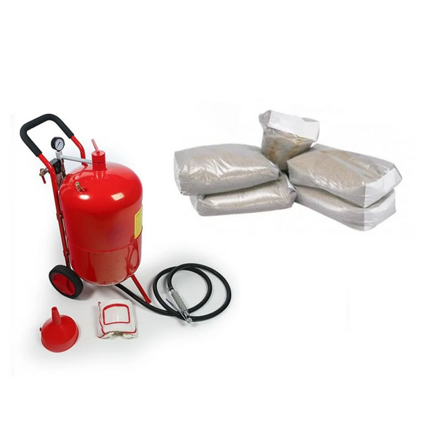 DISPOZITIV DE SABLAT EXTERIOR 80L + NISIP CUARTOS PENTRU SABLAT, GRANULATIE 0.3-0.7, SAC 25KG