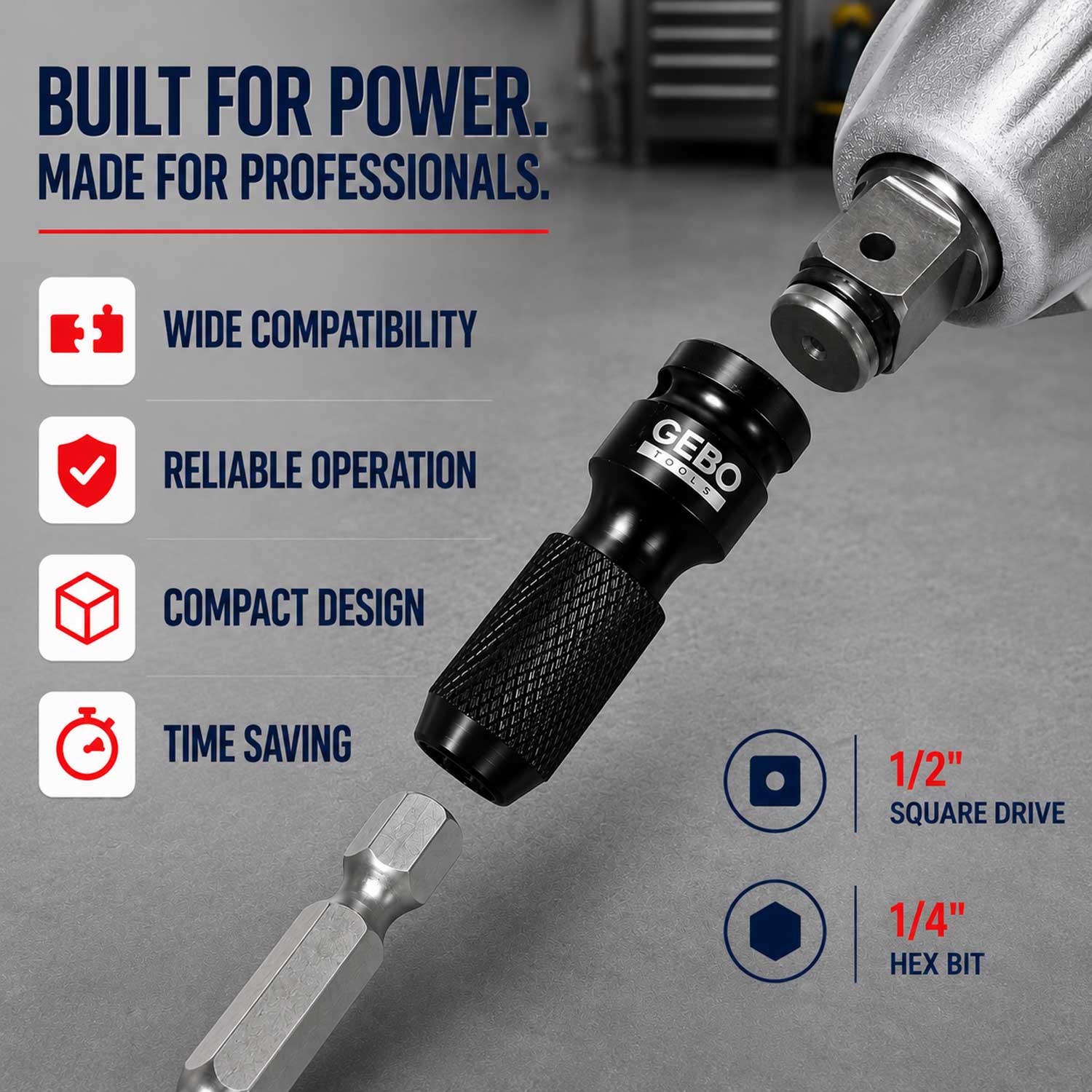 Adaptor de impact pentru biti 1/2 - 1/4 GEBO TOOLS