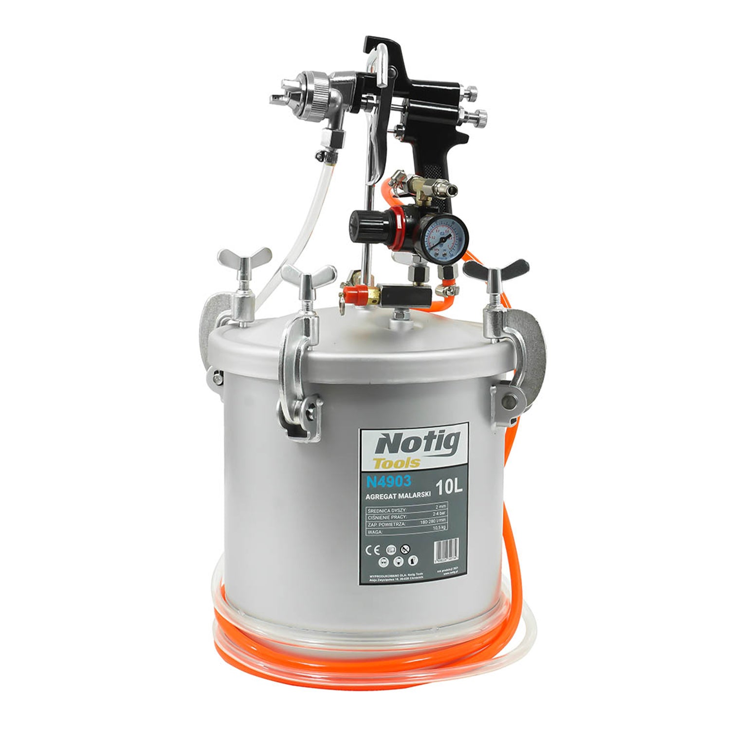 AGREGAT VOPSIT PNEUMATIC 10L CU PISTOL 2.0MM SI REZERVOR PRESURIZAT PENTRU VOPSEA, LAC, ADEZIV - NOTIG