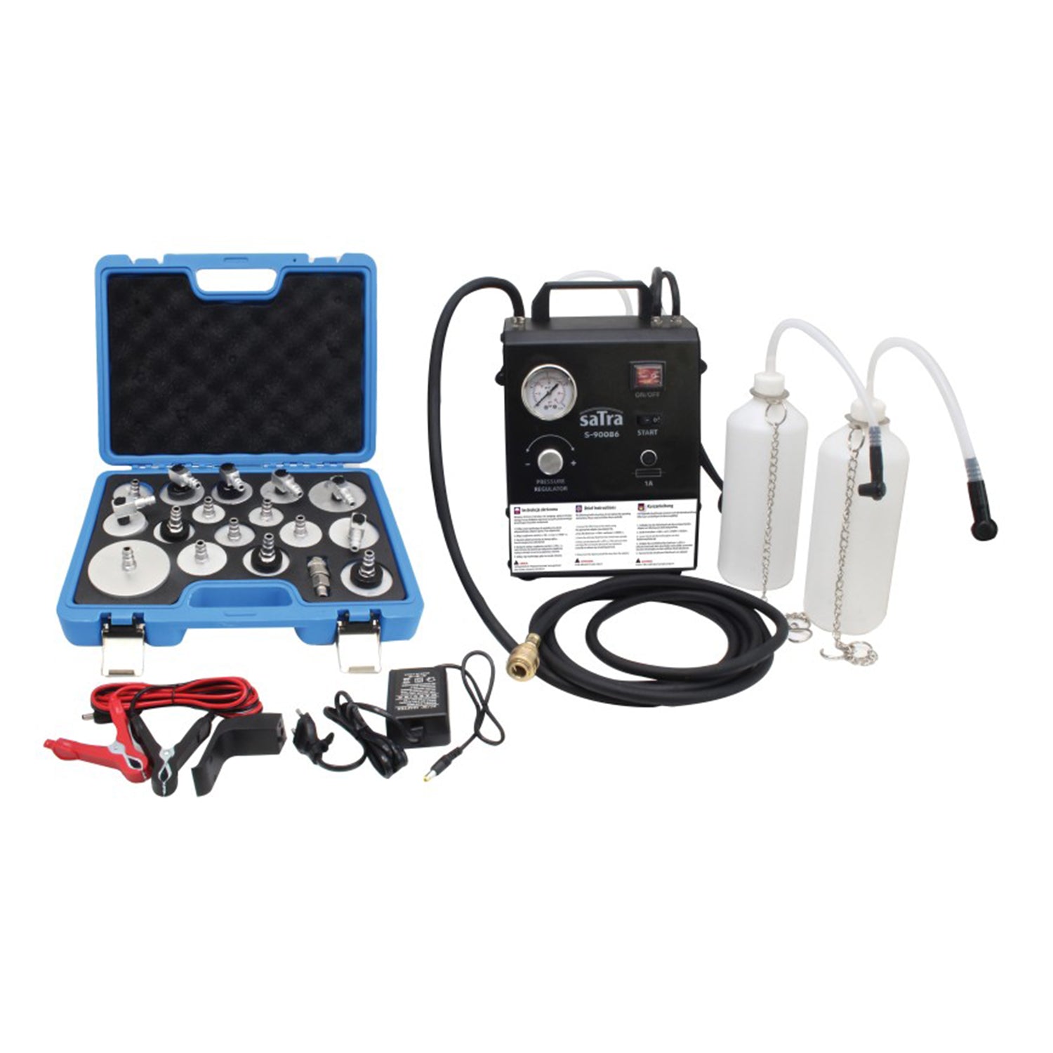 Aparat electric pentru schimb si aerisire lichid de frana cu 17 adaptoare 0.6-3.0 bar - 12V / 230V - universal abs/esp -  SATRA