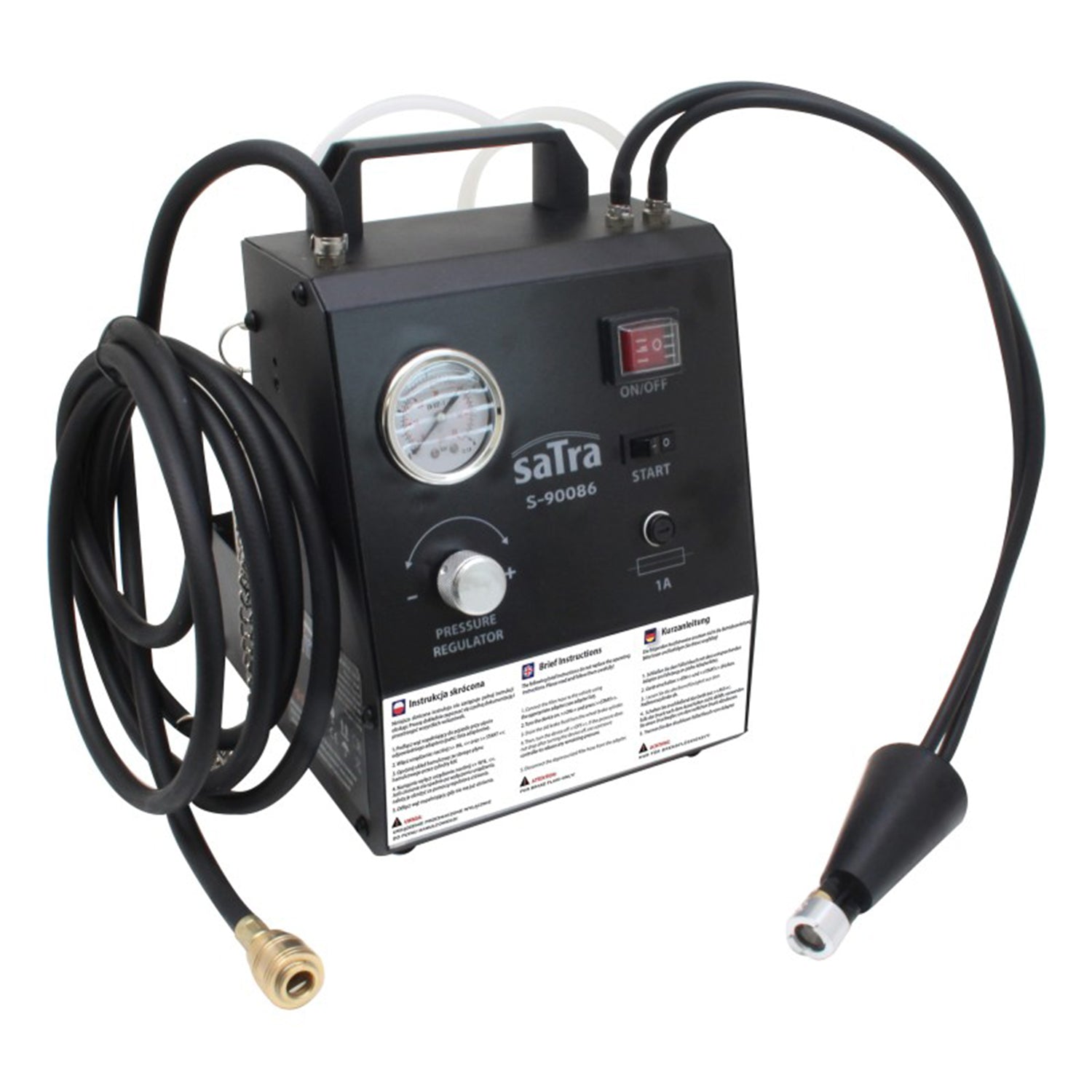 Aparat electric pentru schimb si aerisire lichid de frana cu 17 adaptoare 0.6-3.0 bar - 12V / 230V - universal abs/esp -  SATRA