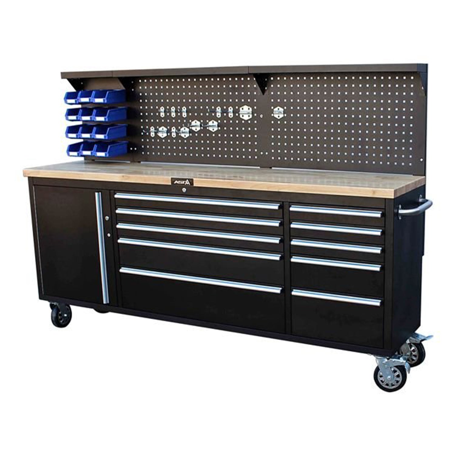 Banc de lucru dulap scule 11 sertare profesional cu blat din lemn si panou 214cm