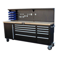Banc de lucru dulap scule 11 sertare profesional cu blat din lemn si panou 214cm