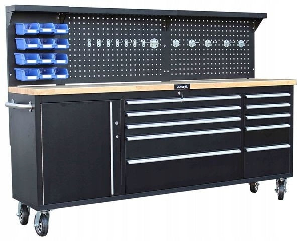 Banc de lucru dulap scule 11 sertare profesional cu blat din lemn si panou 214cm