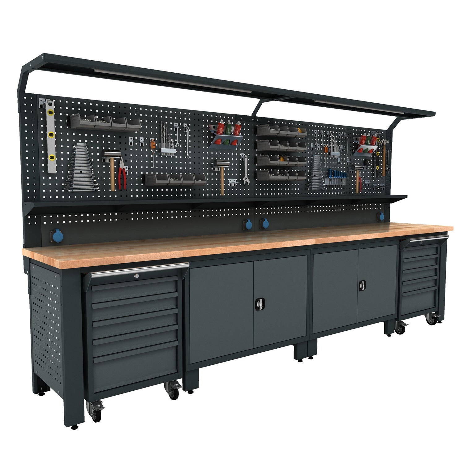 Banc de lucru industrial - set mobilier metalic modular pentru atelier 3.5m