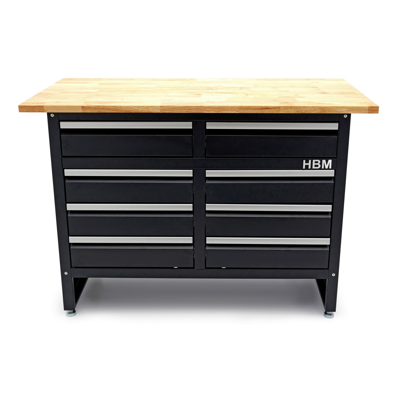 Banc de lucru metalic 120 cm cu 8 sertare si blat din lemn masiv
