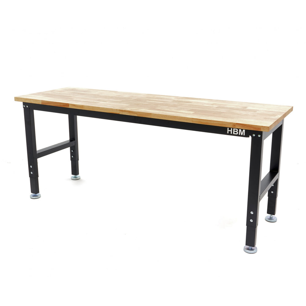 Banc de lucru reglabil pe inaltime cu blat din lemn masiv 182 cm HBM